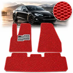 Килимки в салон EVA для Tesla Model S 2012-2020 з підп'ятником Червоні T-01 T-09