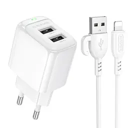 Зарядний пристрій з кабелем- адаптер мережевий Borofone BAS41A 2 виходи USB + micro кабель - SET білий - мініатюра 4