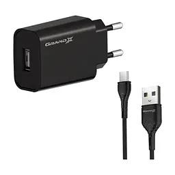 Зарядний пристрій Grand-X Quick Charge QС3.0 22.5W + cable USB to USB-C 1.0m black (CH-550TC)