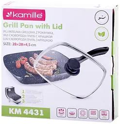 Сковорода-гриль Grill Pan зі скляною кришкою Kamille 28х28х4,5 см kuh0011142 - мініатюра 7