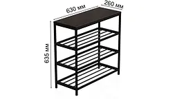 Полиця для взуття Слайм 3 Ferrum-decor 635x630x260 Чорний метал ДСП Венге Магія 16 мм (FRD-105157) - мініатюра 6