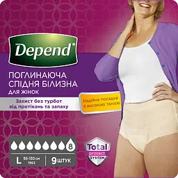 Поглинаюча спідня білизна Depend для жінок, L, 18 шт. (2 уп. х 9 шт.) - мініатюра 2
