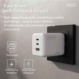 Зарядний пристрій 2хUSB-C, 1хUSB-A DIGITUS GaN 100W - мініатюра 4