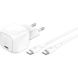 Мережевий зарядний пристрій Belkin Boost Up Charge Compact 30W + Cable USB-C to USB-C White (WCA008KQ1MWH-B6) [158909]
