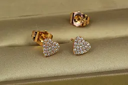 Сережки гвоздики Xuping Jewelry плоске серце з камінців 6 мм золотисті