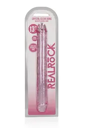 Двосторонній фалоімітатор RealRock Crystal Clear Double Dildo 13'' 34 см рожевий - мініатюра 2