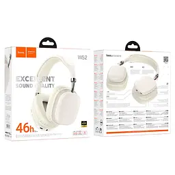 Накладні навушники Hoco W52 Wonderful, BT headphones, BT5.4, AUX, TF, 400mAh, 46h, Milky white - мініатюра 3