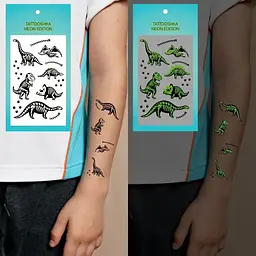 Тату тимчасове Динозаври неонові Tattooshka L-75 Різнокольоровий shop (4825800010655) - мініатюра 3