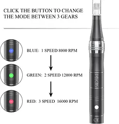 Ручка для мікроголки, електрична ручка PELCAS Derma Pen Акумуляторна регульована швидкість Dermapen мікроголки - мініатюра 2