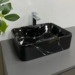 Умивальник VBI Forli black marmo glossy накладний VBI-011107, Чорний - мініатюра 2