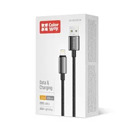 Дата кабель USB 2.0 AM to Lightning 2.0m 3A zinc alloy braided black ColorWay (CW-CBUL099-BK) - мініатюра 5