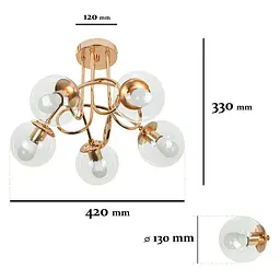 Люстра стельова LED Levistella 7529910-5 GOLD+CL, 5 плафонів, E27, золотий метал, прозоре скло, сучасний стиль для дому - мініатюра 2