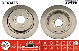 Диск гальмівний вентильований Land Rover Range Rover Sport I, Rover Discovery IV 05-18р TRW (DF4342S)
