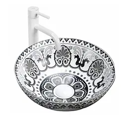 Умивальник Rea Etno 40x40 black-white (REA-U7500), Глянцева