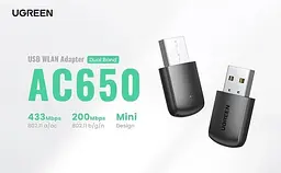 WI-FI-адаптер Ugreen CM448 AC650 11ac Dual-Band Wireless USB UGR-20204 - мініатюра 3