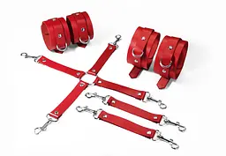 Набір для БДСМ Feral Feelings BDSM Kit 3 Red (наручники, поножі, крестовина)