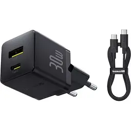 Зарядний пристрій Baseus 1xUSB-C 30W + 1xUSB + cable USB-C to USB-C 60W 1.0m (P1011160A113-01) - мініатюра 3