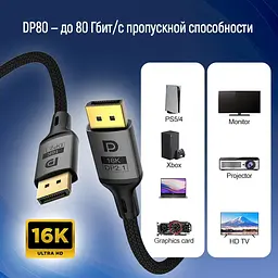 Кабель ColorWay DisplayPort - DisplayPort V2.1 16K 1.5м (CW-CBDP091-BK) Чорний - мініатюра 4