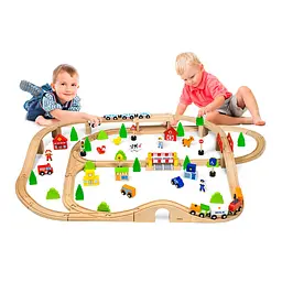 Дерев'яна залізниця Viga Toys Train Set 90 деталей (50998) - мініатюра 2