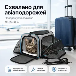 Сумка-переноска BagPet для котів розширювана складна 40×25×25 см, з вентиляційною сіткою та плечовим ременем, до 6 кг - мініатюра 2