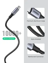 Кабель UGREEN US316 USB-C to USB-C 100W QC4.0 PD3.0 5A 3m Black (90120) - мініатюра 6