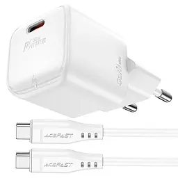 Сетевое зарядное устройство с кабелем ACEFAST A77 mini PD30W GaN single USB-C charger set (C3-03) Белый