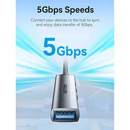 Хаб USB 3.0 - 1xUSB 3.0/3xUSB 2.0, 0.15м, 5 Гбіт/с, Grey Vention - мініатюра 8