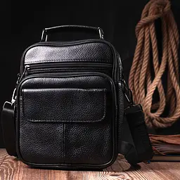 Стильна чоловіча сумка середнього розміру через плече з натуральної шкіри Vintage s_15039 чорна - мініатюра 7