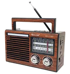 Радіоприймач Golon RX-1138D Bluetooth портативне радіо робота від мережі акумулятора батарейок AM/FM/SW USB/TF/SD 18650 Коричневий - мініатюра 2
