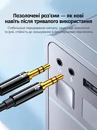 Кабель-перехідник для підключення гарнітури до ПК UGREEN AV140 0,2 м аудіосплітер гніздо 3,5 мм та два штекери 3,5 мм для окремих роз’ємів навушників і мікрофона лише Android CTIA без підтримки Apple Earbuds з позначками навушників і мікрофона на штекерах з гнучким кабелем з позолоченими роз’ємами чорний (20898) - мініатюра 3