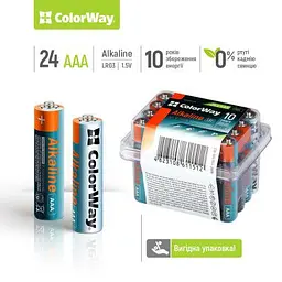 Батарейка ColorWay AAA LR03 Alkaline Power (лужні) * 24шт plastic box (CW-BALR03-24PB) - мініатюра 2