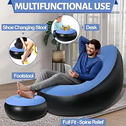 Надувний диван із пуфом Air Sofa / Надувне велюрове крісло з пуфиком + насос - мініатюра 5