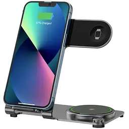 БЗП WIWU Wi-W005 3 in 1 wireless charger Black - мініатюра 2