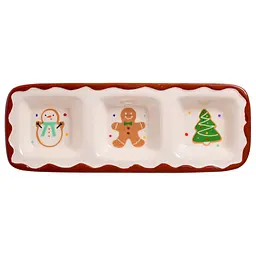 Менажниця новорічна порцелянова Yiwu Merry Christmas на 3 секції для закусок 30×11×2.5 см CR-1-41