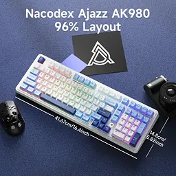 AJAZZ AK980 — повнорозмірна механічна клавіатура (100%) , Блакитно-білий - мініатюра 3
