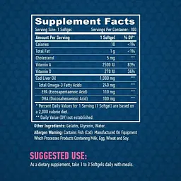 Омега 3 з масла печінки Тріски Haya Labs Cod Liver Oil 1000 мг 100 гель капсул - мініатюра 3