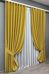 Комплект штор VR-Textil шеніл 2 шт 150x270 см гірчичний (1897ш) - мініатюра 3
