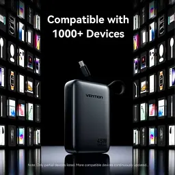 Батарея універсальна Vention 20000 mAh 45W Mini with Built-in USB-C Cable Gray (FHGH0) - мініатюра 9