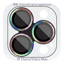 Захисне скло Metal Classic на камеру (у упак.) для Apple iPhone 15 Pro (6.1) / 15 Pro Max (6.7) Бузковий / Rainbow