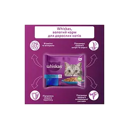 Вологий корм для кішок Whiskas тунець, лосось в желе 4х85 г (8410136025433) - мініатюра 3
