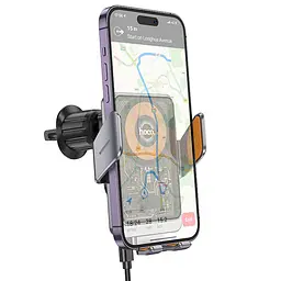 Автотримач з БЗП Hoco HW7 Transparent Discovery Edition (air outlet) Metal gray - мініатюра 2