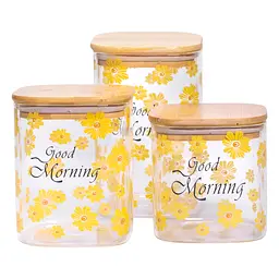 Набір банок для зберігання Good Morning 3 штуки 1.2/0.9/0.7 л з бамбуковими кришками Yiwu HP-33-3 - мініатюра 3
