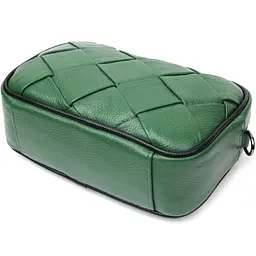Цікава шкіряна сумка з плетіннями для стильних жінок Vintage 22410 зелена - мініатюра 7