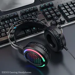 Ігрові навушники Hoco ESD03 з мікрофоном і LED підсвічуванням (Чорний) - мініатюра 2