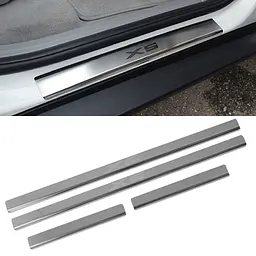 Накладки на пороги для BMW X5 (E70) 2007-2013 X5 (F15) 2013-2018 Нержавіюча сталь із загином та Логотипом 4 шт (Premium P-BM06)