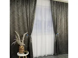 Жакардові штори "геометрія" блідо-синього кольору 2шт. 150х270 з білим шифоновим тюлем 400х270, на т ALBO pbe0052586 - мініатюра 10