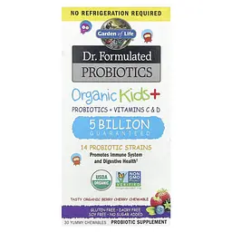 Пробіотики та Ензими для дітей Organic Kids + Probiotics + Vitamins C & D 30 жувальних таблеток Garden of Life vit0005086