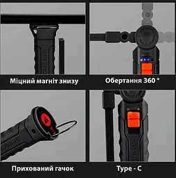 Ліхтарик складаний COB лампа світлодіодна кемпінгова з магнітом Ліхтар ручний G61 9053 - мініатюра 4