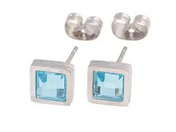 Сережки Xuping TTM Stainless Steel Родій пусети "Квадратні блакитні кристали" 7х7мм 283954