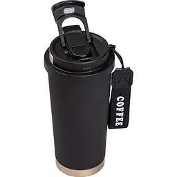 Термочашка Coffee 500 мл з ремінцем, чорний Yiwu HP-14-17B - мініатюра 3